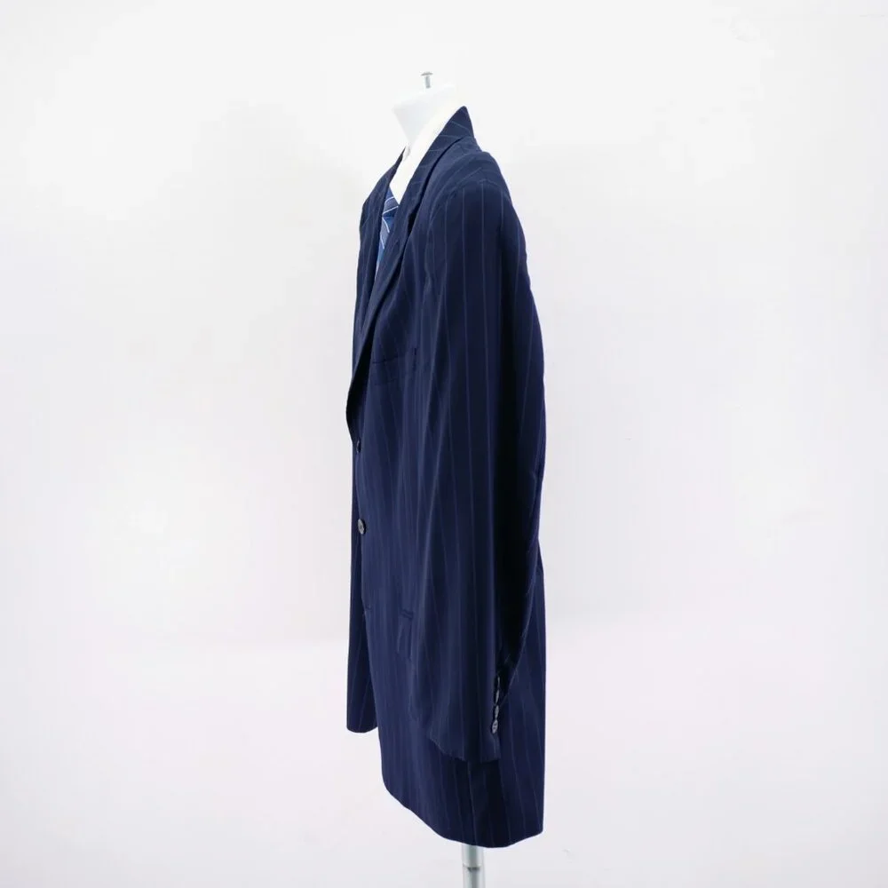Tommy Hilfiger Blue Striped Wool 2 Piece Suit 46R 40 / 28.5 3 Button High Rise P